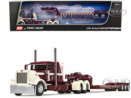 Peterbilt 389 with 36 Flat Top Sleeper and Fontaine Magnitude Tri Axle Lowboy Trailer Beige and Burgundy R L Spartz Trucking 1/64 Diecast Model DCP/First Gear 60-1697