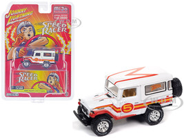 1980 Toyota Land Cruiser White with Red and Yellow Stripes Speed Racer Livery Limited Edition to 3600 pieces Worldwide 1/64 Diecast Model Car Johnny Lightning JLCP7464