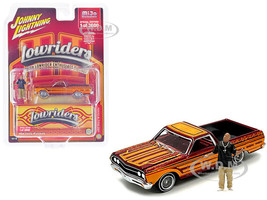 1965 Chevrolet El Camino Lowrider Red Metallic with Orange Graphics and Red Interior and Diecast Figure Limited Edition to 3600 pieces Worldwide 1/64 Diecast Model Car Johnny Lightning JLCP7460