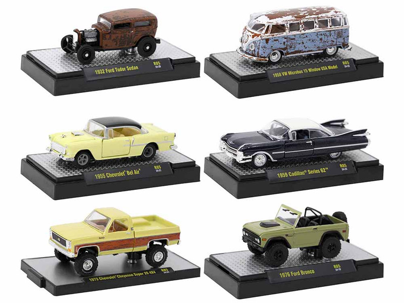 Auto Thentics 6 piece Set Release 85 IN DISPLAY CASES Limited Edition 1/64 Diecast Model Cars M2 Machines 32500-85