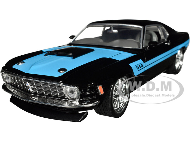 1970 Ford Mustang Gambler 514 Black with Blue Stripes Foose Limited Edition to 6650 pieces Worldwide 1/24 Diecast Model Car M2 Machines 40300-113A