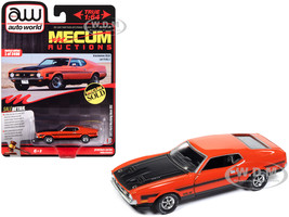 1971 Ford Mustang Boss 351 Calypso Coral Orange with Black Hood and Stripes Mecum Auctions Limited Edition to 2496 pieces Worldwide Premium Series 1/64 Diecast Model Car Auto World AWSP159