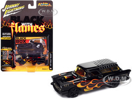 1957 Chevrolet Nomad Black Box Black with Red and Yellow Flames Black with Flames Limited Edition to 2500 pieces Worldwide Street Freaks Series 1/64 Diecast Model Car Johnny Lightning JLSF026-JLSP362B