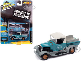 1929 Ford Model A Pickup Truck Squeaky Clean Aqua Blue and Primer Gray Project in Progress Limited Edition to 2572 pieces Worldwide Street Freaks Series 1/64 Diecast Model Car Johnny Lightning JLSF026-JLSP364B
