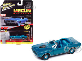 1971 Plymouth Barracuda Convertible Blue Fire Metallic with Blue Interior Mecum Auctions Limited Edition to 2496 pieces Worldwide Hobby Exclusive Series 1/64 Diecast Model Car Johnny Lightning JLSP375