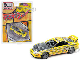 1997 Toyota Supra Yellow with Manga Art Style Graphics Limited Edition to 4800 pieces Worldwide Manga Racing Series 1/64 Diecast Model Car Auto World CP8086