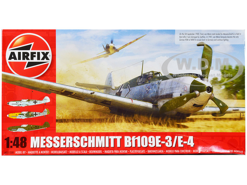 Level 2 Model Kit Messerschmitt Bf109E 3 E 4 Fighter Aircraft with 3 Scheme Options 1/48 Plastic Model Kit Airfix A05120B