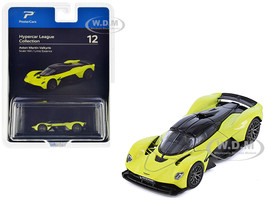 Aston Martin Valkyrie Lime Essence Yellow Metallic with Black Top Hypercar League Collection 1/64 Diecast Model Car PosterCars H12B