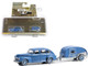 1942 Ford Fordor Super Deluxe Florentine Blue with Tear Drop Trailer Hitch & Tow Series 30 1/64 Diecast Model Car Greenlight 32300A