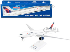 Boeing 777 200 Commercial Aircraft with Landing Gear Delta Air Lines N709DN White with Blue and Red Tail Snap Fit 1/200 Plastic Model Skymarks SKR374G