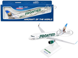 Airbus A320 Commercial Aircraft Frontier Airlines Grizwald the Bear N227FR White with Tail Graphics Snap Fit 1/150 Plastic Model Skymarks SKR806