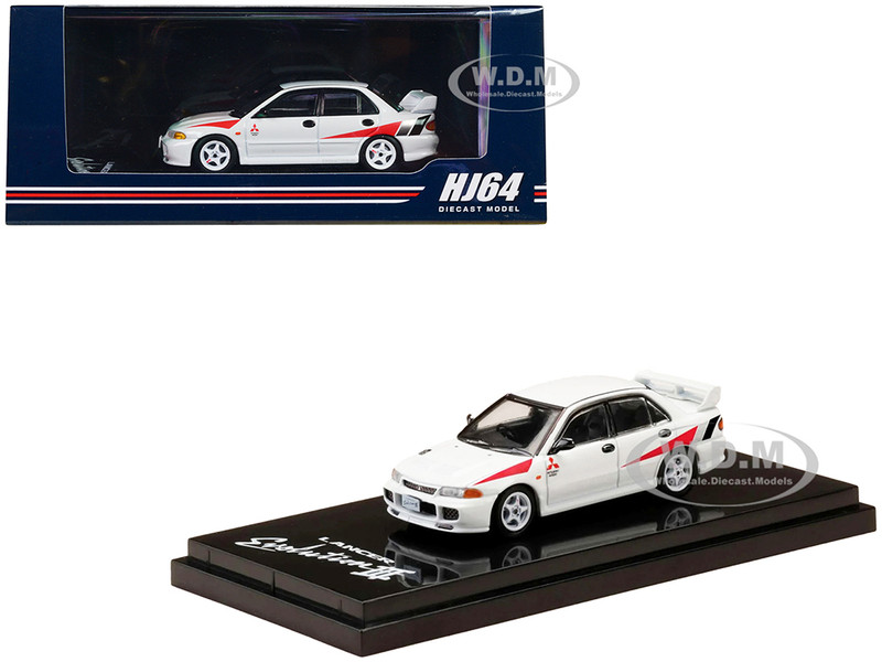 Mitsubishi Lancer RS Evolution III RHD Right Hand Drive Scortia White with Red Rally Stripes 1/64 Diecast Model Car Hobby Japan HJ642010CW