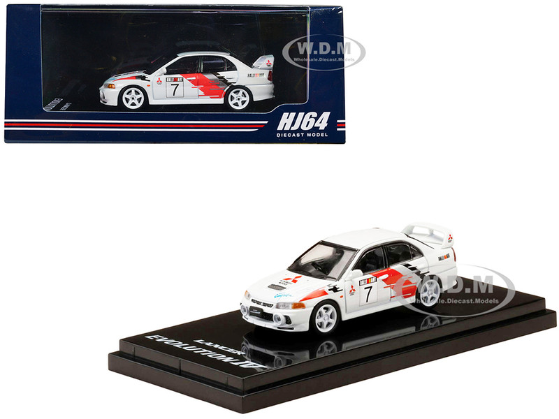 Mitsubishi Lancer GSR Evolution IV RHD Right Hand Drive) #7 Scortia White Groupe A Rally Graphics 1/64 Diecast Model Car Hobby Japan HJ643011A