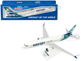 Boeing 737 MAX 8 Commercial Aircraft WestJet Airlines C FNWD White with Teal Tail Snap Fit 1/130 Plastic Model Skymarks SKR994