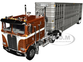 Kenworth K100 COE Brown Metallic and Silver with 45 Wilson Vintage Livestock Trailer 1/64 Diecast Model DCP/First Gear 60-1814