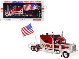 1997 Peterbilt 379 Tractor Truck White and Red Metallic with American Flag Limited Edition to 504 pieces Worldwide Vintage Heavy Haul Truck Collection 1/43 Diecast Model Iconic Replicas 43-0517