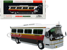 Dina 323 G2 Olimpico Coach BusTres Estrellas de Oro White and Silver with Stripes Limited Edition to 504 pieces Worldwide The Bus and Motorcoach Collection 1/87 HO Diecast Model Iconic Replicas 87-0518