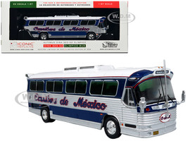 Dina 323 G2 Olimpico Coach Bus Omnibus de Mexico White and Silver with Dark Blue Stripes Limited Edition to 504 pieces Worldwide The Bus and Motorcoach Collection 1/87 (HO) Diecast Model Iconic Replicas 87-0521