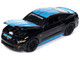 2015 Ford Mustang GT Petty s Garage Black with Petty Blue Stripes Modern Muscle Limited Edition 1/64 Diecast Model Car Auto World 64432-AWSP151B