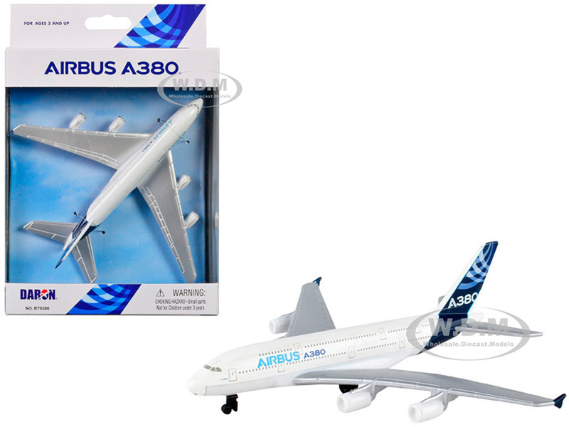 Airbus A380 Commercial Aircraft Airbus White with Blue Tail Diecast Model Airplane Daron RT0380