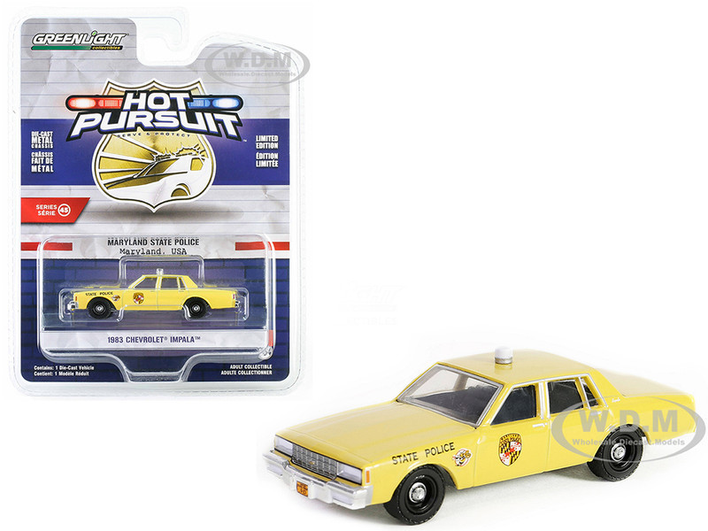 1983 Chevrolet Impala Yellow Maryland State Police Hot Pursuit Series 45 1/64 Diecast Model Car Greenlight 43030A