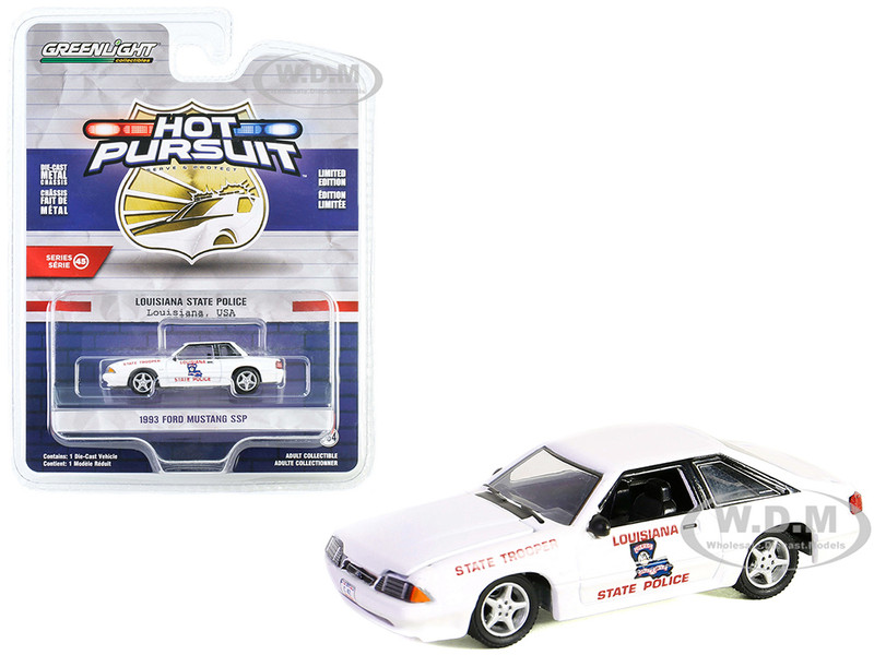 1993 Ford Mustang SSP White Louisiana State Police State Trooper Hot Pursuit Series 45 1/64 Diecast Model Car Greenlight 43030C