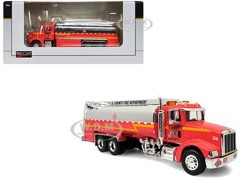 Peterbilt 385 Fuel Truck Red Los Angeles County Fire Department 1/64 Diecast Model SpecCast 33816