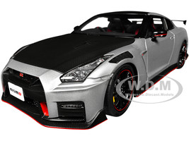 2022 Nissan GT R R35 Nismo Special Edition RHD Right Hand Drive Ultimate Metal Silver with Carbon Hood and Top 1/18 Model Car Autoart AA77503