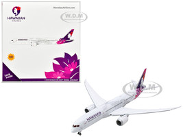 Boeing 787 9 Dreamliner Commercial Aircraft with Flaps Down Hawaiian Airlines N780HA White with Purple Tail 1/400 Diecast Model Airplane GeminiJets GJ2047F