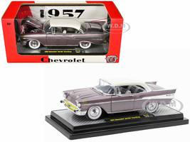 1957 Chevrolet Bel Air Hardtop Purple Metallic with Crean Top Limited Edition to 6250 pieces Worldwide 1/24 Diecast Model Car M2 Machines 40300-115B