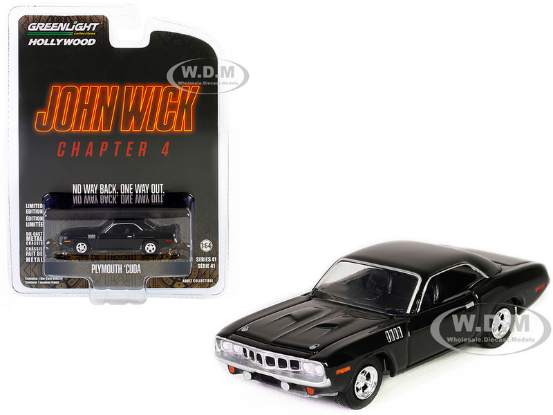 Plymouth Barracuda Black John Wick Chapter 4 2023 Movie Hollywood Series Release 41 1/64 Diecast Model Car Greenlight 62020F