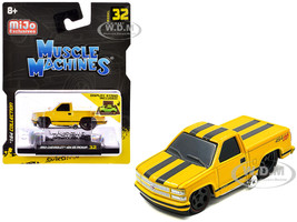1993 Chevrolet 454 SS Pickup Truck Yellow with Black Stripes 1/64 Diecast Model Car Muscle Machines 15572YL