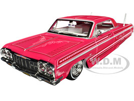 1964 Chevrolet Impala SS Lowrider Pink with Graphics and White Interior Lowriders Maisto Design Series 1/26 Diecast Model Car Maisto 32547PK
