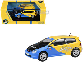 2001 Honda Civic Type R EP3 Blue and Yellow with Black Hood Spoon Sports 1/64 Diecast Model Car Paragon Models