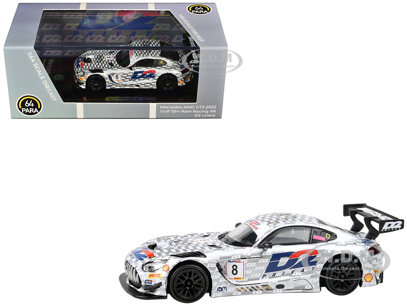 Mercedes AMG GT3 Evo #8 Mikael Grenier Ian Loggie Morgan Tillbrook D2 Privat with RAM Racing Gulf 12 Hours 2022 1/64 Diecast Model Car Paragon Models PA-55357