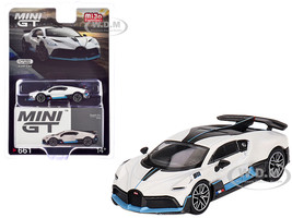 Bugatti Divo White with Carbon Top and Blue Stripes Limited Edition to 3600 pieces Worldwide 1/64 Diecast Model Car Mini GT MGT00661