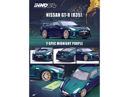 Nissan GT R R35 T Spec RHD Right Hand Drive Midnight Purple Metallic 1/64 Diecast Model Car Inno Models IN64-R35TS-MP