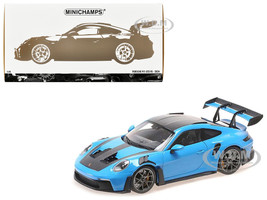 2024 Porsche 911(992 GT3 RS Weissach Package Blue with Carbon Top and Hood Stripes Limited Edition to 200 pieces Worldwide 1/18 Diecast Model Car Minichamps MC110062022