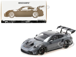 2024 Porsche 911 992 GT3 RS Weissach Package Gray with Carbon Top and Hood Stripes Limited Edition to 200 pieces Worldwide 1/18 Diecast Model Car Minichamps