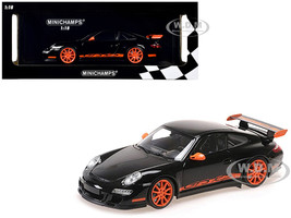 2007 Porsche 911 GT3 RS Black with Orange Stripes 1/18 Diecast Model Car Minichamps MC155062121