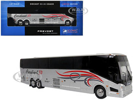 Prevost H3 45 Coach Bus Cardinal Transportation Silver Metallic with Graphics Limited Edition 1/87 HO Diecast Model Iconic Replicas 87-0475