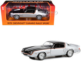 1979 Chevrolet Camaro Rally Sport Silver Metallic and Black with Red Stripes 1/18 Diecast Model Car Greenlight 13665