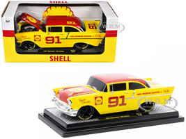 1957 Chevrolet 150 Sedan #91 Yellow with Red Hood and Top Shell Oil Limited Edition to 6250 pieces Worldwide 1/24 Diecast Model Car M2 Machines 40300-117A