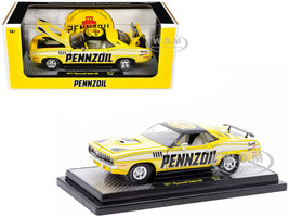 1971 Plymouth Barracuda 440 Yellow with Gray Stripes and Black Top Pennzoil Limited Edition to 6250 pieces Worldwide 1/24 Diecast Model Car M2 Machines 40300-117B