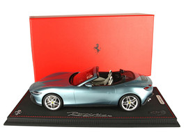 Ferrari Roma Spider Open Roof Celeste Tevere Blue Metallic with DISPLAY CASE Limited Edition to 180 pieces Worldwide 1/18 Model Car BBR P18230A