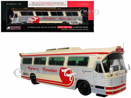Dina 323 G2 Olimpico Coach Bus Transportes Tamaulipas Reynosa Cream and Silver with Red Stripes The Bus & Motorcoach Collection 1/43 Diecast Model Iconic Replicas 43-0487