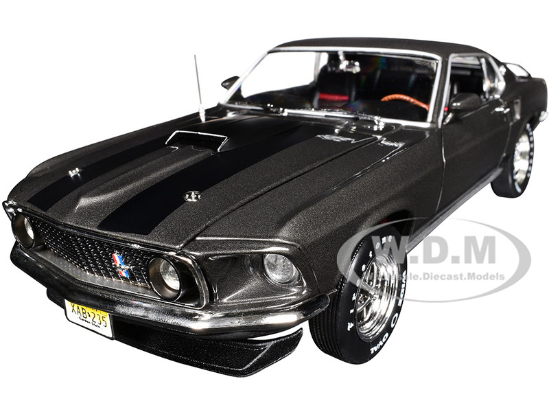 1969 Ford Mustang Dark Gray Metallic with Black Stripes John Wick 2014 Movie Silver Screen Machines Series 1/18 Diecast Model Car Auto World AWSS145