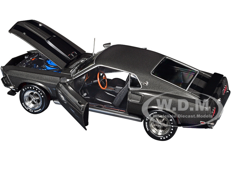 1969 Ford Mustang Dark Gray Metallic with Black Stripes 