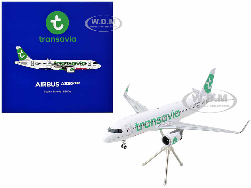 Airbus A320neo Commercial Aircraft Transavia Airlines F GNEO White with Green Tail Gemini 200 Series 1/200 Diecast Model Airplane GeminiJets G2TRA1283