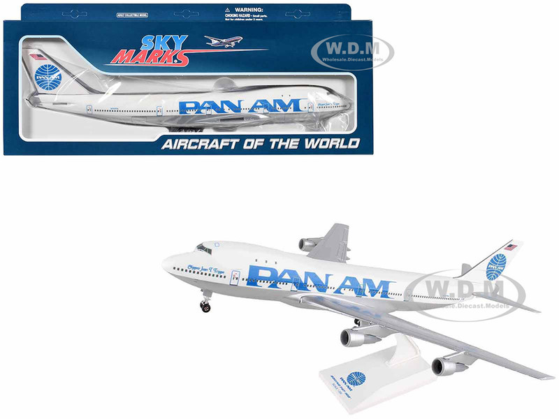Boeing 747 100 Commercial Aircraft with Landing Gear Pan American Pan Am Airways N8642E White Snap Fit  1/200 Plastic Model Skymarks SKR998